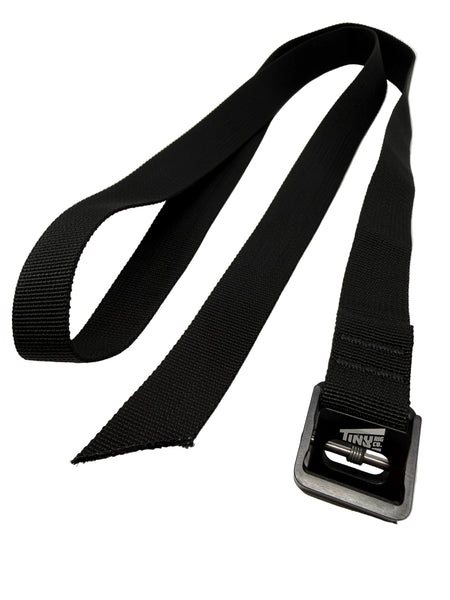 Black belt with a metal buckle on a white background