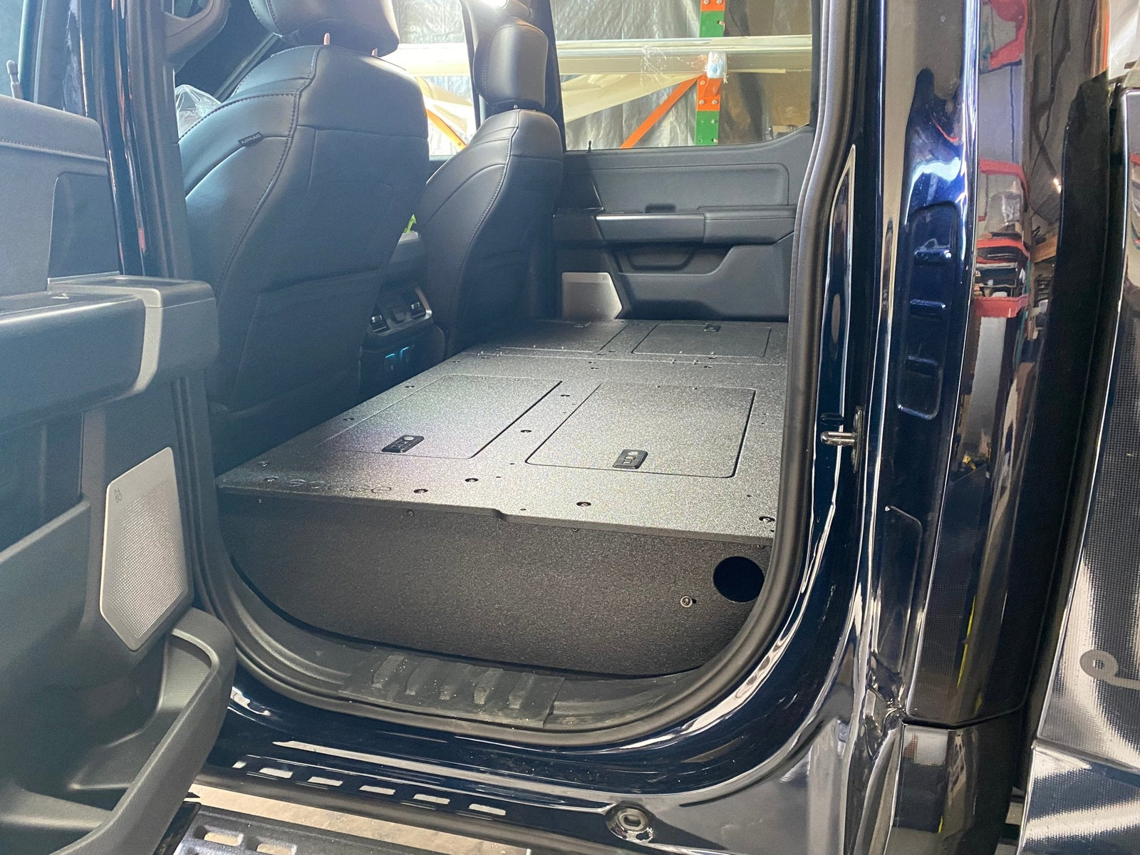 Ford Super Duty Ford - F250-F550 - 2023-Present - 5th Gen. Crew Cab - Second Row Seat Delete Plate System with Factory B&O Subwoofer Center Wall with Exterior Port