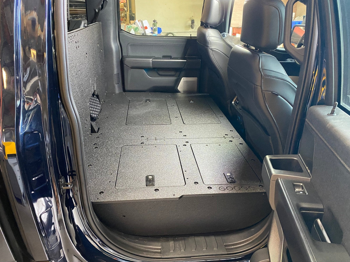 Ford Super Duty Ford - F250-F550 - 2023-Present - 5th Gen. Crew Cab - Second Row Seat Delete Plate System with Factory B&O Subwoofer Center Wall with Exterior Port