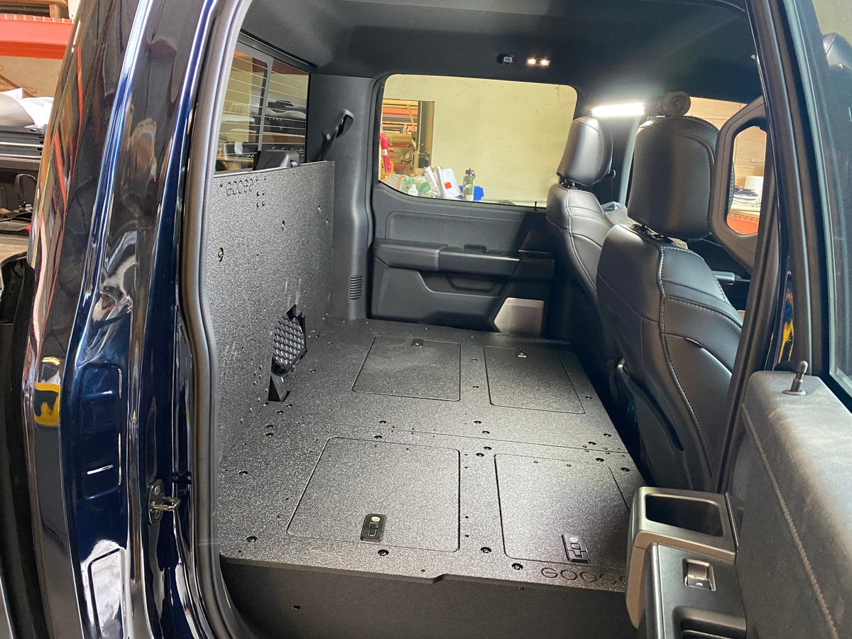 Ford Super Duty Ford - F250-F550 - 2023-Present - 5th Gen. Crew Cab - Second Row Seat Delete Plate System with Factory B&O Subwoofer Center Wall with Exterior Port