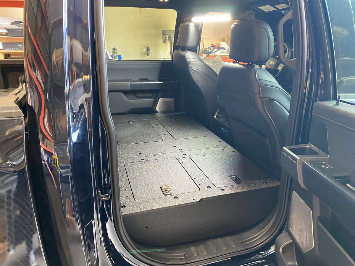 Ford Super Duty Ford - F250-F550 - 2023-Present - 5th Gen. Crew Cab - Second Row Seat Delete Plate System with Factory B&O Subwoofer Center Wall with Exterior Port