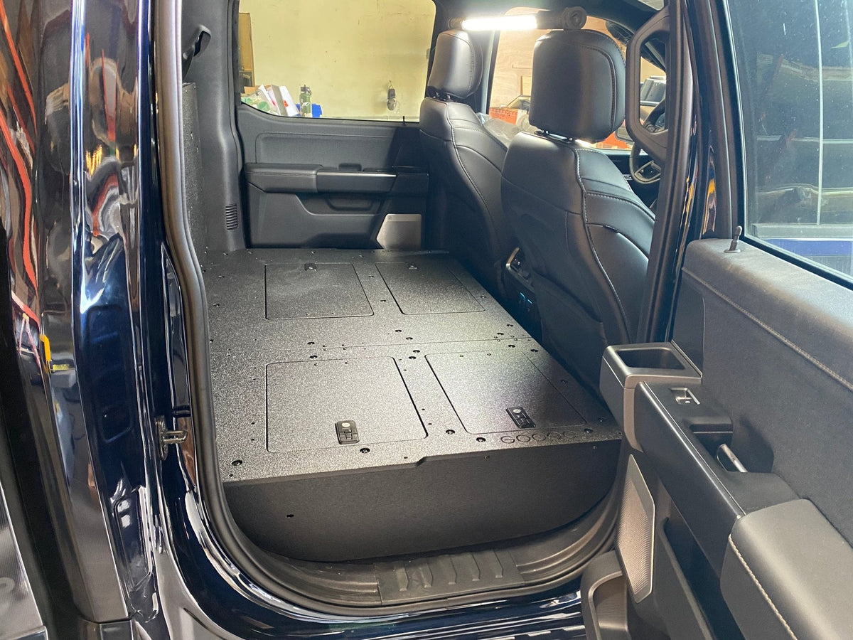 Ford Super Duty Ford - F250-F550 - 2023-Present - 5th Gen. Crew Cab - Second Row Seat Delete Plate System with Factory B&O Subwoofer Center Wall with Exterior Port