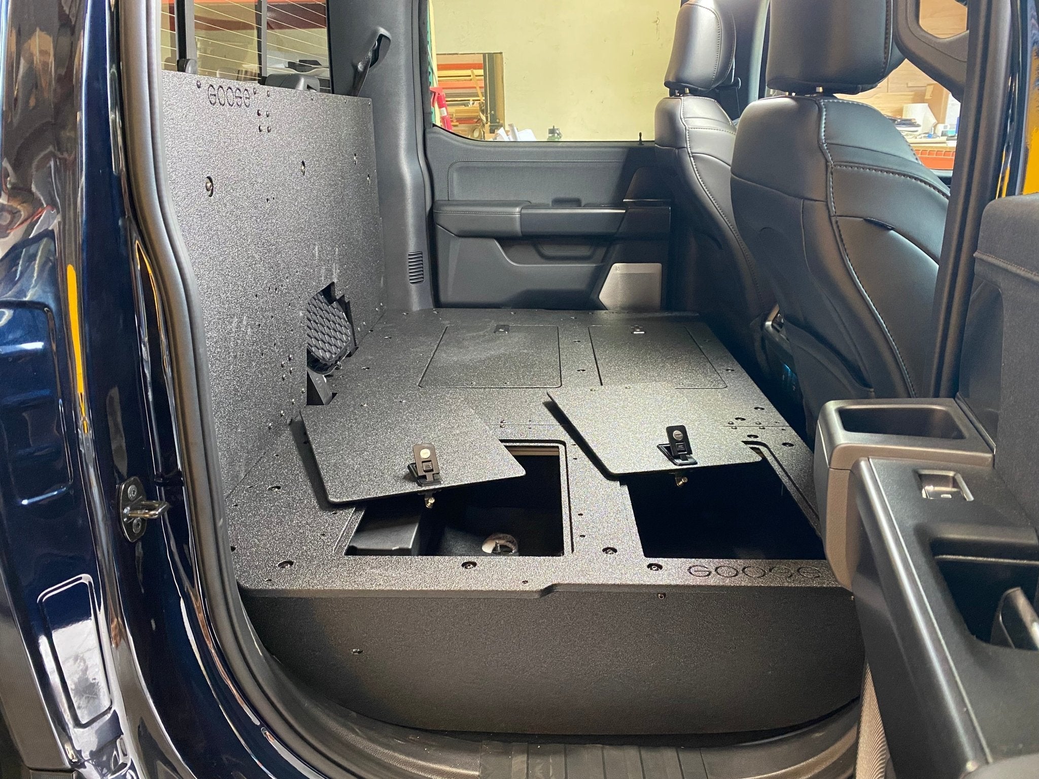 Ford Super Duty Ford - F250-F550 - 2023-Present - 5th Gen. Crew Cab - Second Row Seat Delete Plate System with Factory B&O Subwoofer Center Wall with Exterior Port