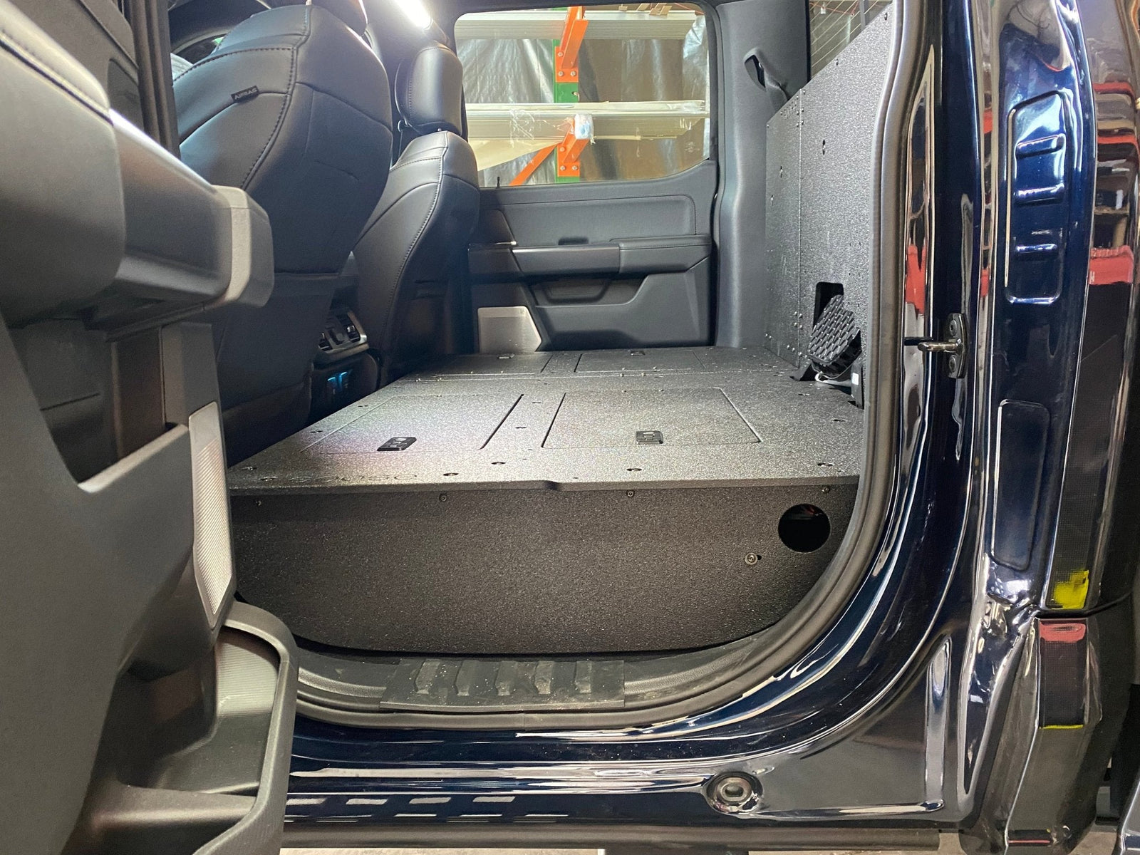 Ford Super Duty Ford - F250-F550 - 2023-Present - 5th Gen. Crew Cab - Second Row Seat Delete Plate System with Factory B&O Subwoofer Center Wall with Exterior Port