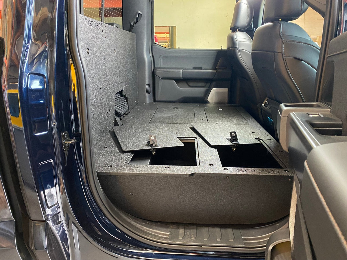 Ford Super Duty Ford - F250-F550 - 2023-Present - 5th Gen. Crew Cab - Second Row Seat Delete Plate System with Factory B&O Subwoofer Center Wall with Exterior Port