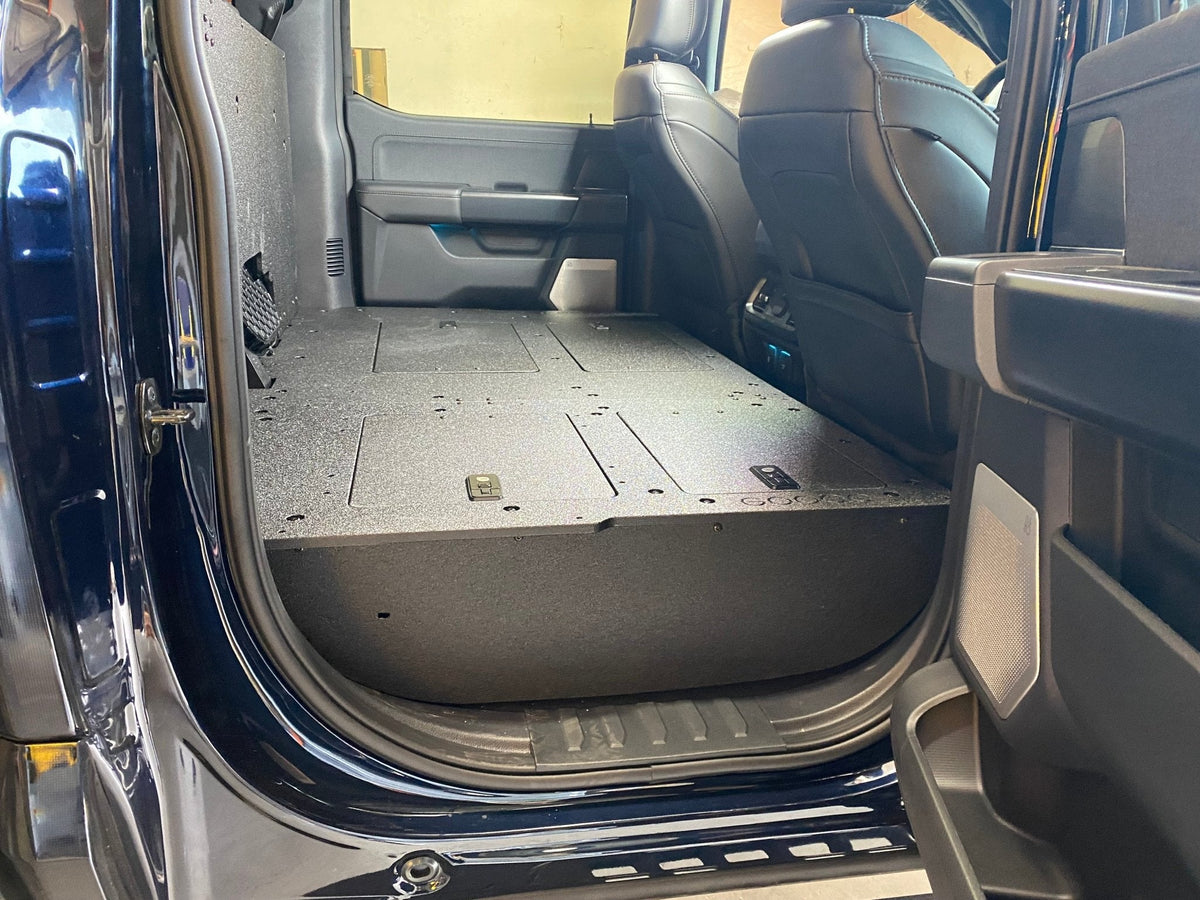 Ford Super Duty Ford - F250-F550 - 2023-Present - 5th Gen. Crew Cab - Second Row Seat Delete Plate System with Factory B&O Subwoofer Center Wall with Exterior Port