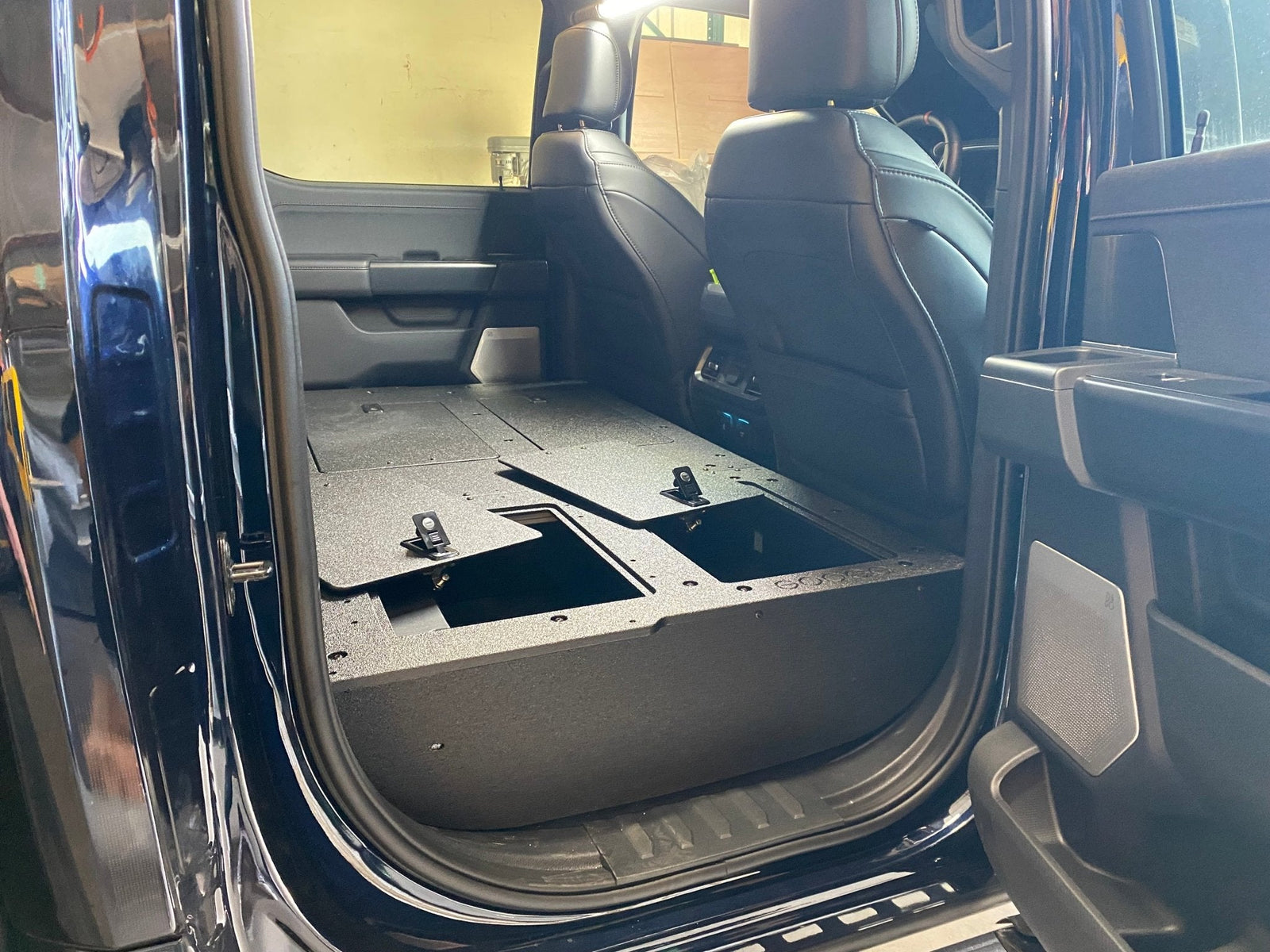 Ford Super Duty Ford - F250-F550 - 2023-Present - 5th Gen. Crew Cab - Second Row Seat Delete Plate System with Factory B&O Subwoofer Center Wall with Exterior Port