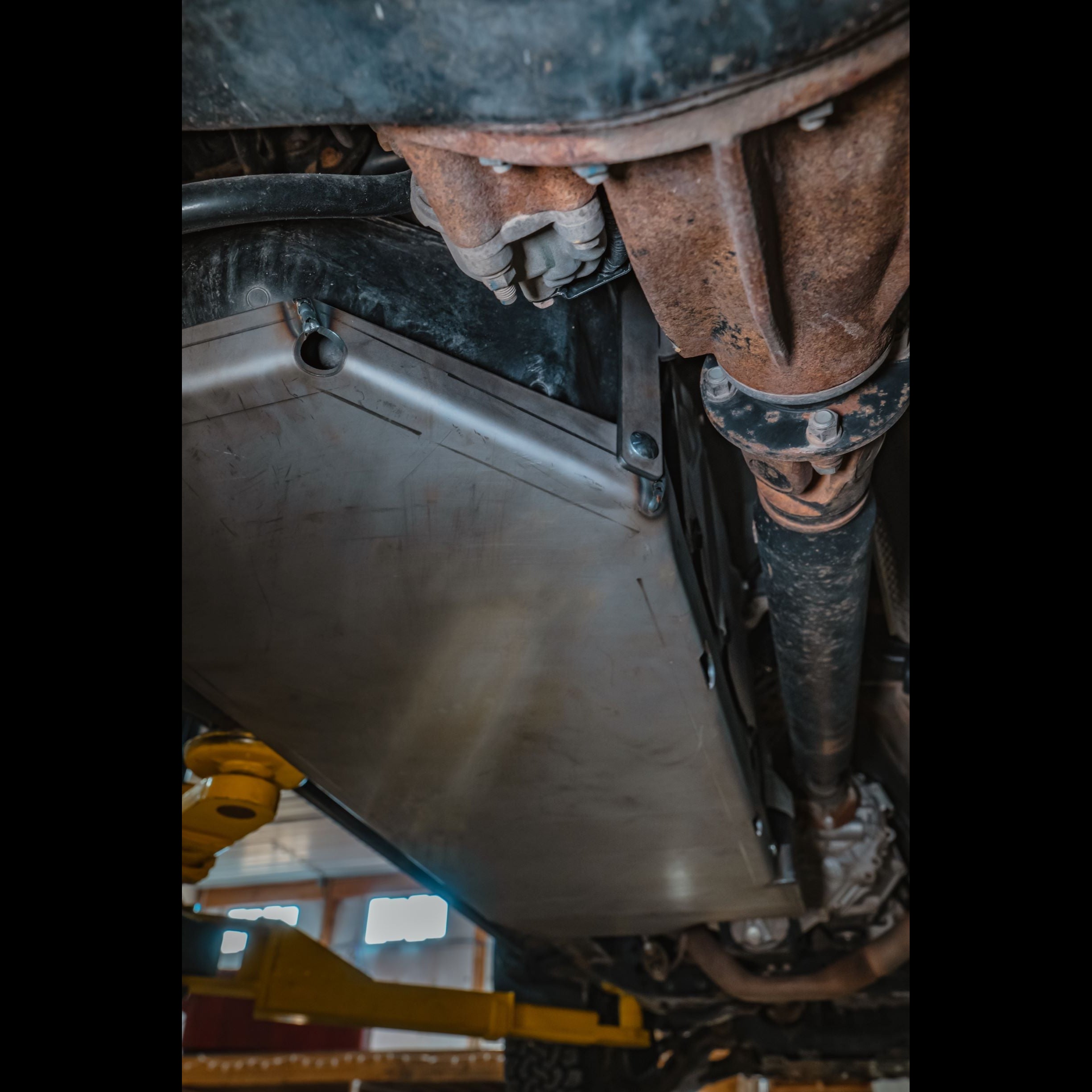 Additional bottom view of fuel tank skid plate on a 4Runner (5th Gen)