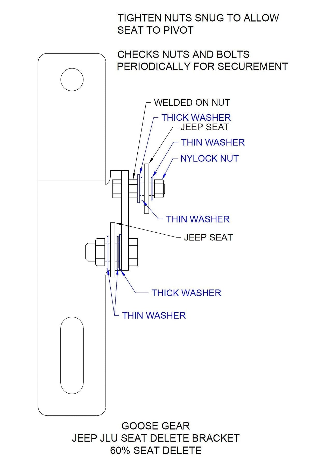 Jeep Wrangler 2018-2023 JLU 4 Door - 60% Seat Delete Bracket