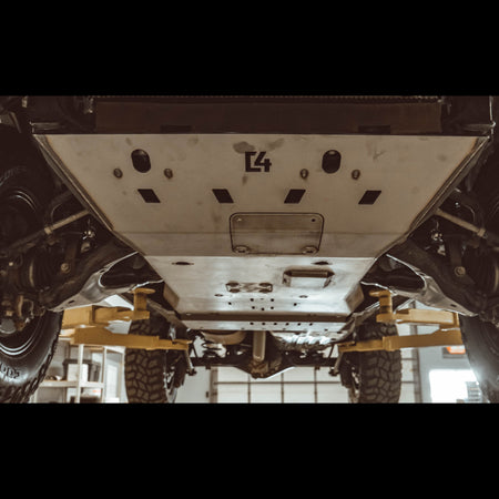 Close up view of C4 Fabrication's front skid plate on a 5th Gen 4Runner